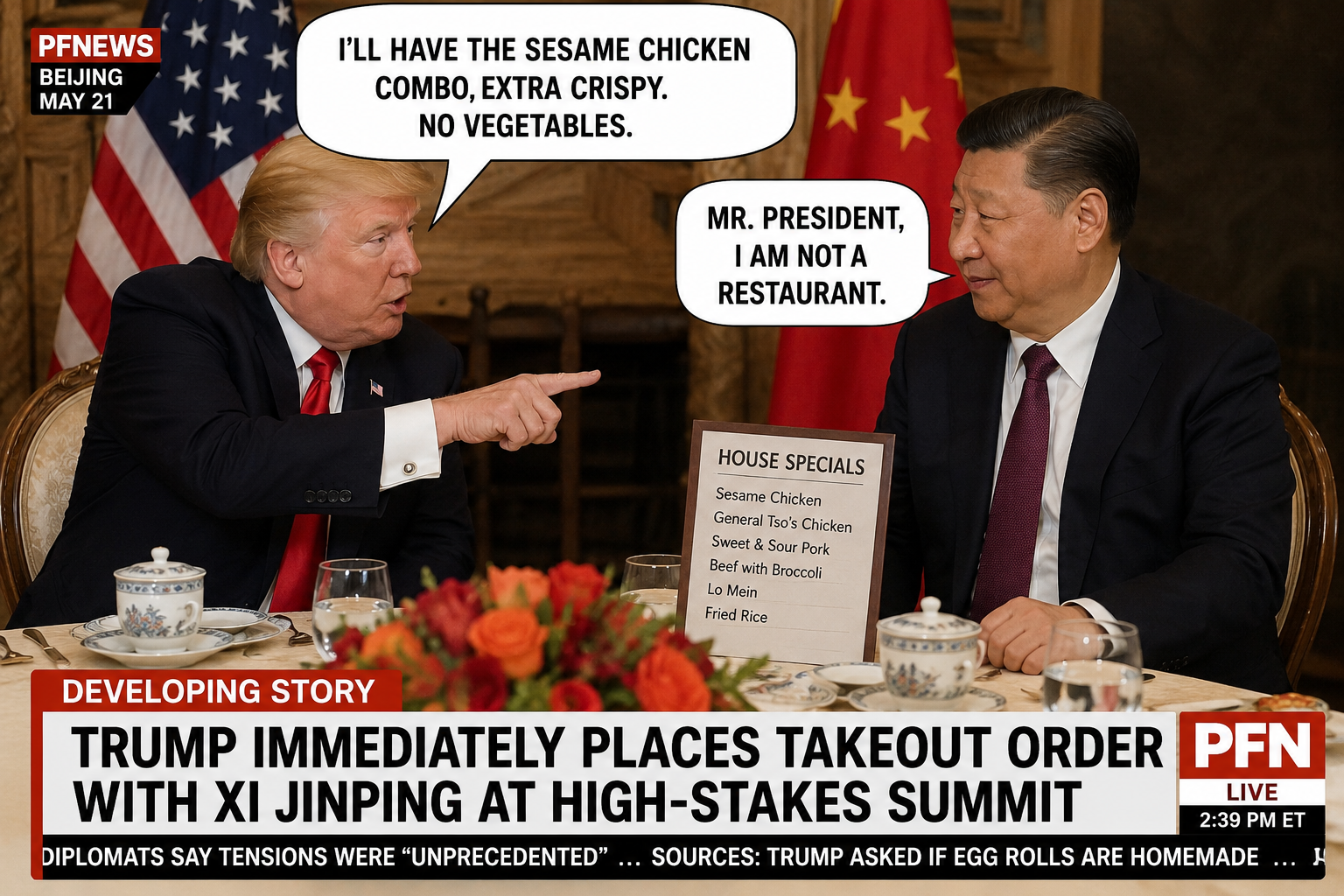 Trump Mistakenly Treats Xi Jinping Like Chinese Takeout Owner During Diplomatic Summit